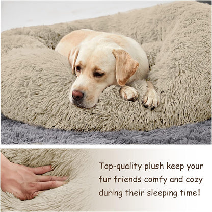 Washable round Bed for Large Dogs, Donut-Shaped Calming Cuddler for Medium Dogs, Comfy